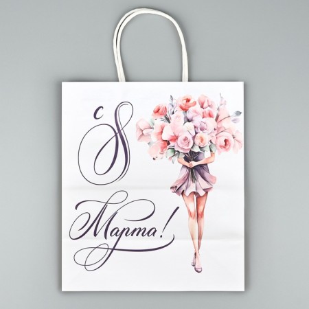 Package gift craft "March 8", flowers, 22 x 25 x 12 cm-4