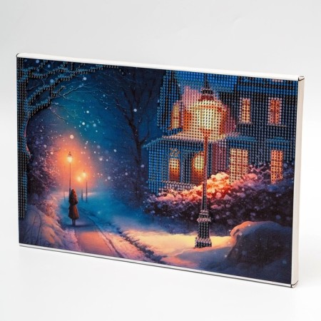 New Year's diamond mosaic with a garland on a subframe with a partial filling “New Year. Lights ", 20 x 30 cm-2
