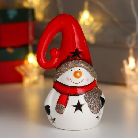 Souvenir ceramics Light "Snowman, red scarf and cap, golden heart" 13.5x7.5x7.5 cm