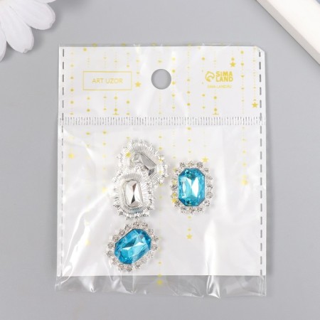 Decor for creativity Metall "Medallion octagonal" blue crystal rhinestones 2x1.5 cm-5