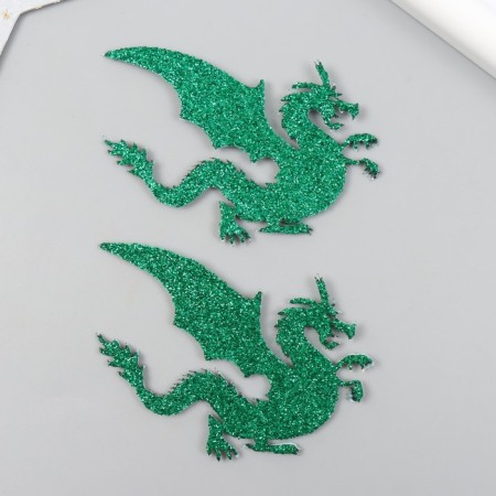 Adhesive -based decor "Dragon sits" 6x8 cm, green set 2 pcs foam glitter-2