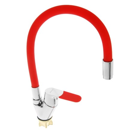 ACCOONA A4819N kitchen mixer, single -leaf, silicone spout, brass, red/chrome