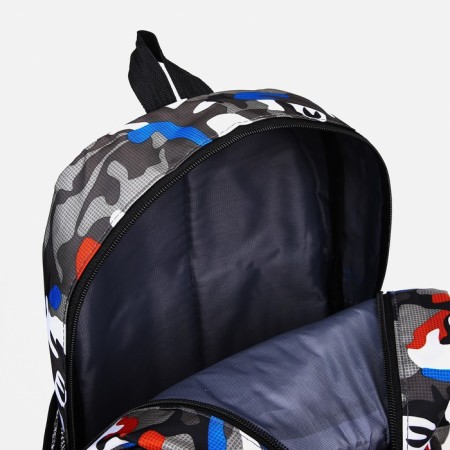 School backpack from textiles 2 of the lightning department, external pocket, gray/blue color-5
