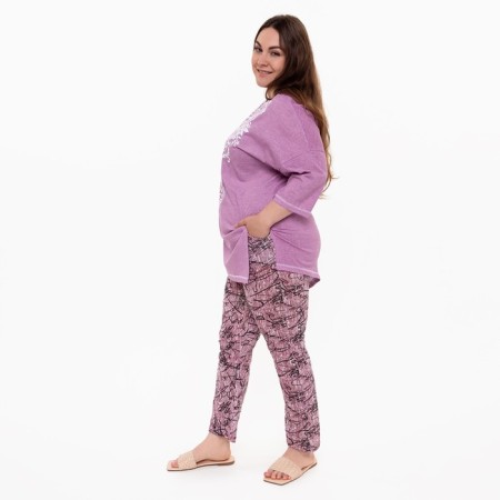 Female trousers with print, pink color with black pattern, size 50-1