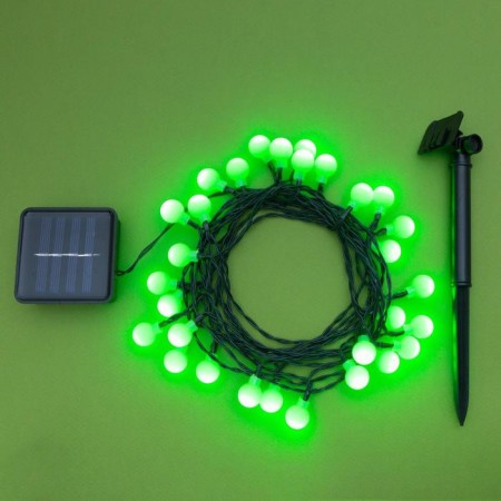 Garland “thread” 4.5 m with nozzles “balls”, IP44, dark thread, 30 LED, green glow, 2 modes, solar battery-3