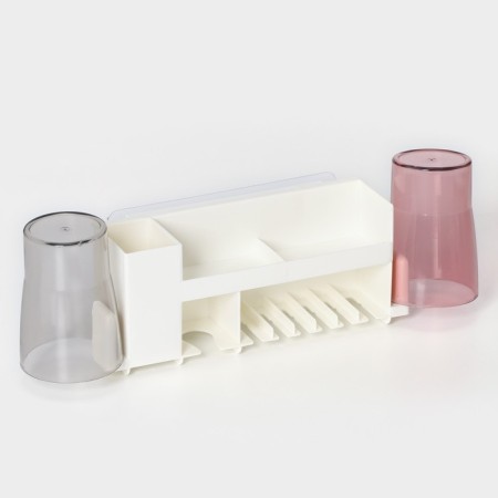 Holder for dental brushes with 2 glasses, on Velcro, white color-1