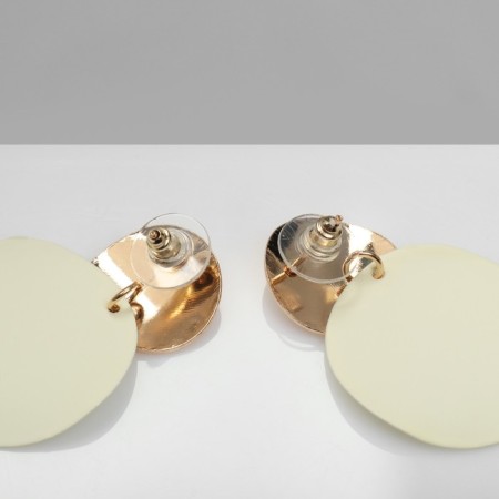Earrings Metal "Lady" two circles, milk color in gold-2