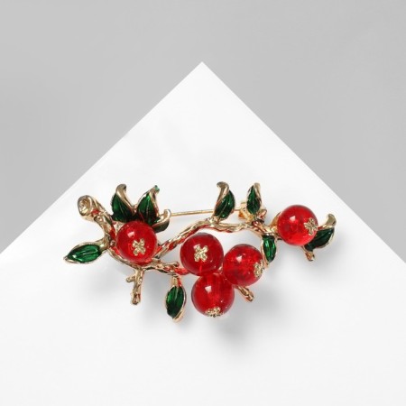 Brooch "Rowan" berries, red-green color in gold