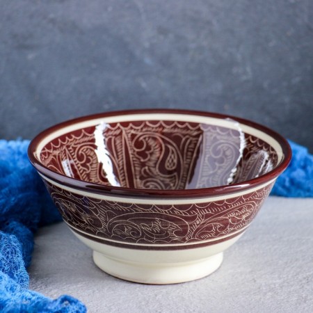 Rishtan ceramics "Patterns", 18 cm, large, brown