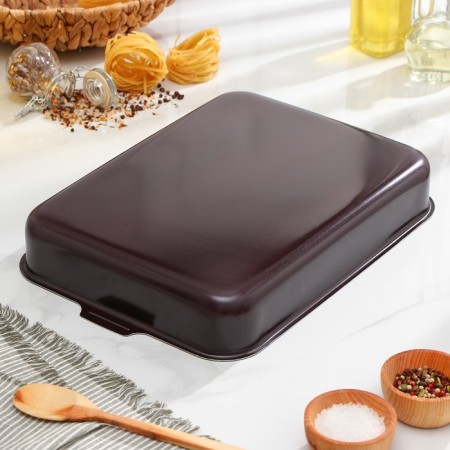 The baking sheet is "hostess", 27 × 35 cm, metal cover, anti -stick coating, burgundy color-3