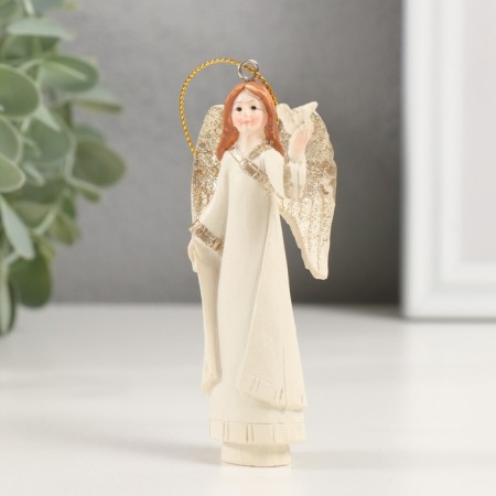 Souvenir Polystone Suspension "Angel with a chick in his hand" 4.5x4x10.5 cm-3