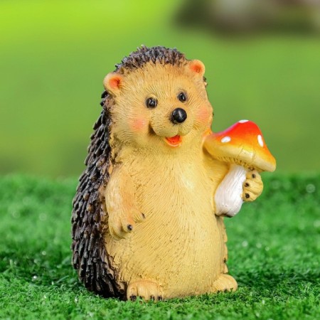 Garden figure "Hedgehog with fly agaric" 9x8.5x11cm