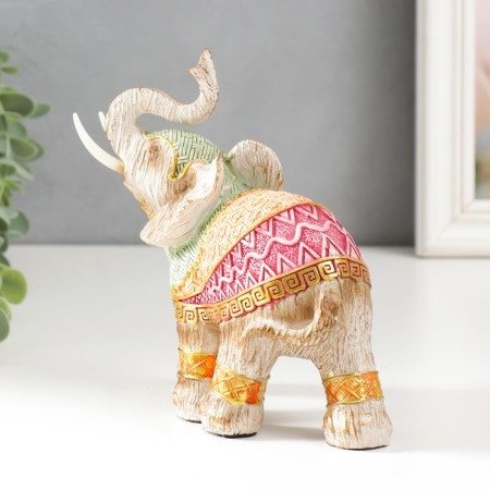 Polystone souvenir "Elephant in a multi -colored blanket with drawings" under a tree mix 15x16x7.7 cm