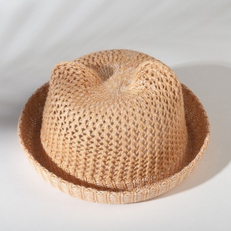 Hat for Minaku girl with ears, beige color, rr 48-3