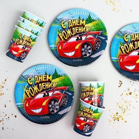 A set of paper utensils "Happy Birthday", racing car-1