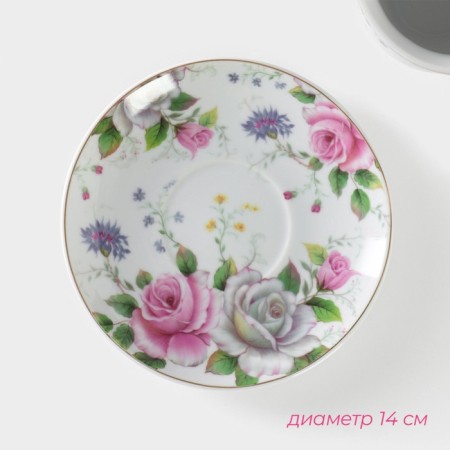 Tea couple ceramic shares “Tomic rose”, 2 items: a cup 250 ml, a saucer d = 14 cm-2