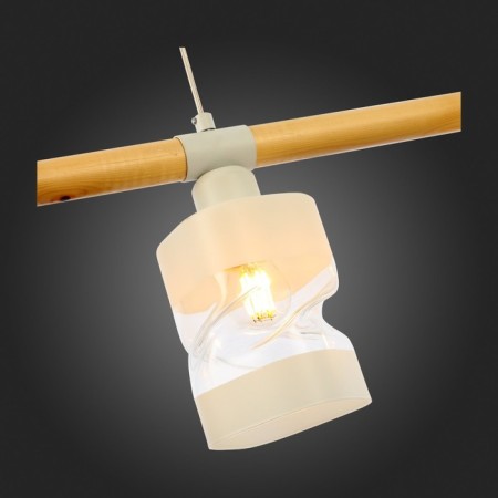Suspended EVOLUCE lamp. Sle114503-03. Abiritto. 3x60 watts, E27, 60x10x20.5 cm, white color, light wood-6