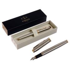 Fright pen Parker Im Core Brushed Metal GT F321, stainless steel case, blue ink, in a gift bag
