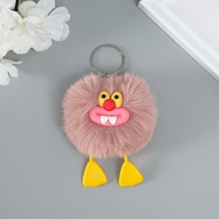 Fluffy on the ring "Zubastik" brown-pink 7.6x6x6 cm-1