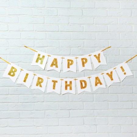 Girland "Happy Birthday!" Gold letters, 350 cm