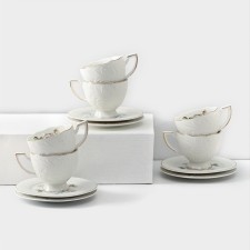 Rose porcelain service, 12 items: 6 mugs 220 ml, 6 saucers d = 15 cm, white color