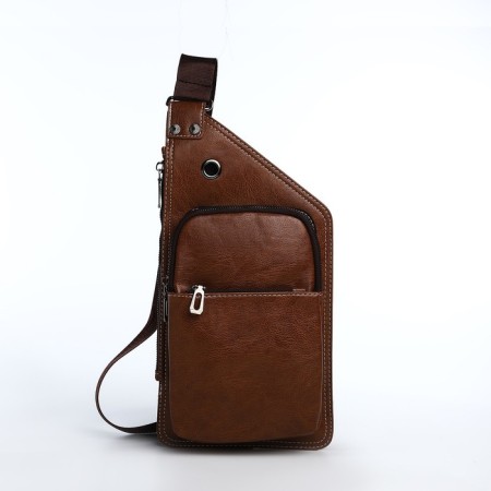 Male sling bag made of artificial leather, brown color-2