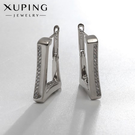 Earrings with rhinestones Xuping rectangle confidence, white color in silver