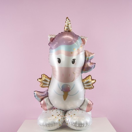 Foil ball 44 "Unicorn with ice cream", figure on a stand, under the air, ind. Packaging-1