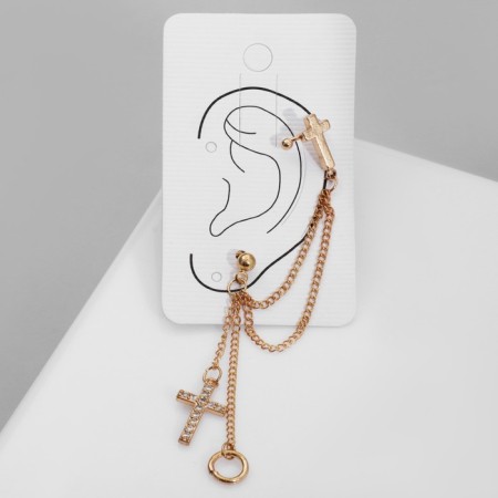 Earr "Kaff" Two Crosses with a Circle, the color is white in gold-2