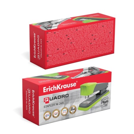 Степлер ErichKrause Quadro Half-strip № 24/6, до 30 листов, антистеплер, серо-зелёный-2
