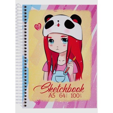 Sketchbook A5, 64 sheets on the crest "Girl in a hat", solid cover, glossy lamination, block 100 g/m2-5