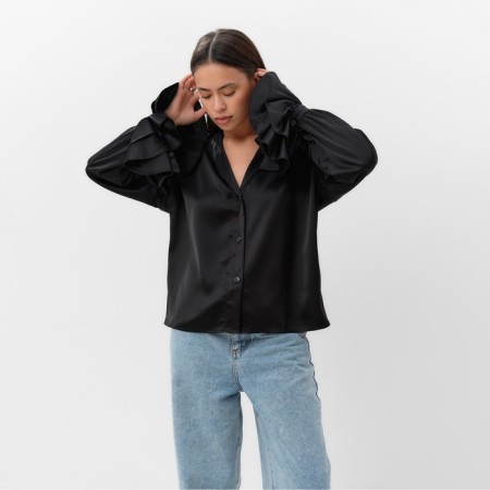 Women's silk blouse with mists mist, size 46, black-5