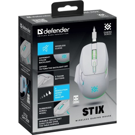Mouse Defender STIX GM-009, wireless, optical, 3200 dpi, 500 mAh, 7 USB buttons, white-6