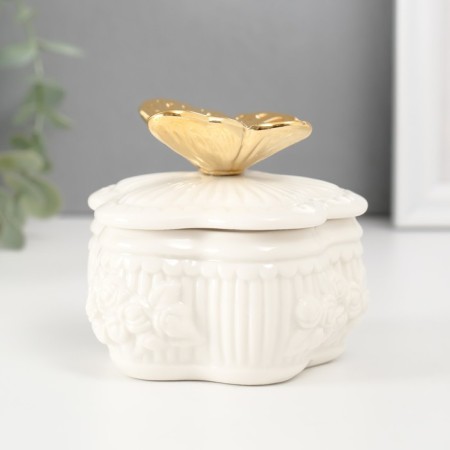 Coramics box "Butterfly on the Provence Flower" White 8.5x8.5x8 cm-2