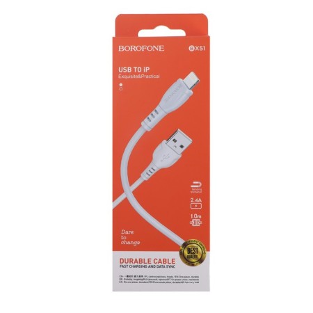Cable Borofone BX51, Lightning - USB, 2.4 A, 1 m, PVC braid, white-4