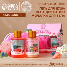 New Year. Gift set of New Year cosmetics, shower gels 2 x 100 ml and body washcloth