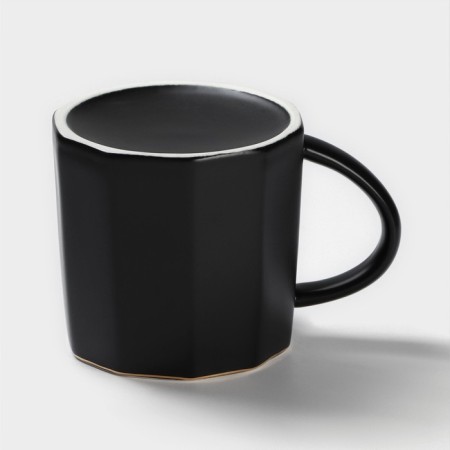 Ceramic mug with a spoon Simple, 350 ml, black color-5