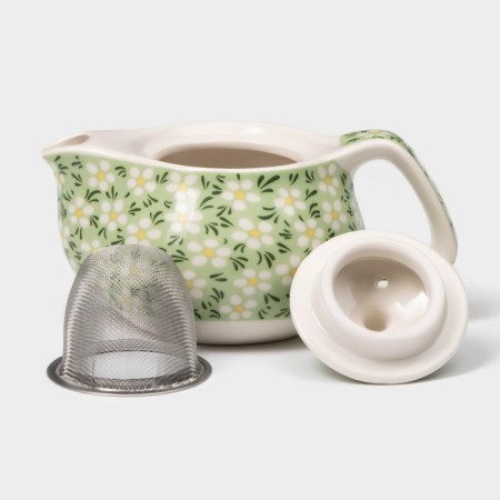 Hot teapot "Spring flowering", 200 ml, with metal sieve, green color-1