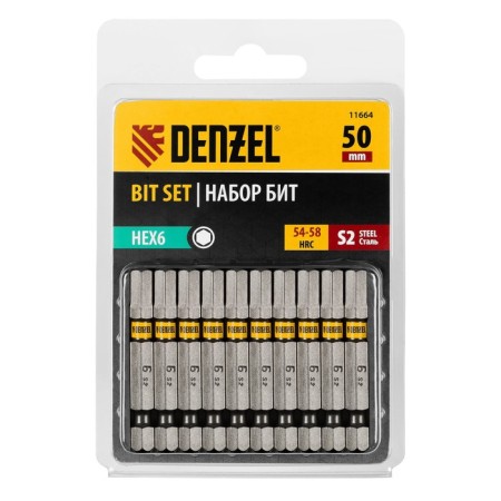 Denzel 11664 bit set, hexagonal profile, HEX 6 x 50 mm, steel S2, 10 pcs.-2