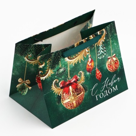 Gift package with a wide bottom "Happy New Year", 25 x 19 x 18 cm, New Year-4