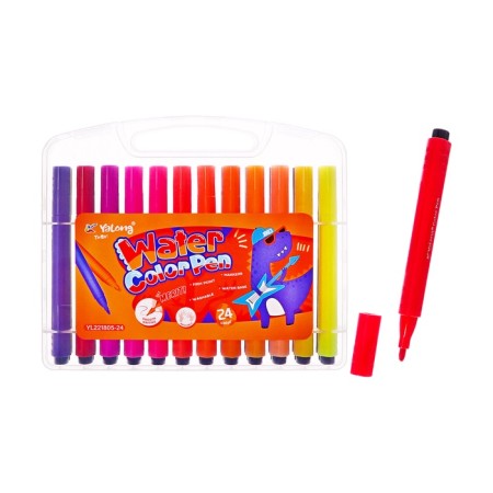 Flomasters 24 colors with a bullet -shaped tip, in a plastic penal penet of dino mix