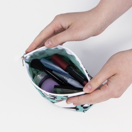 Cosmetic bag with zipper, turquoise color-3
