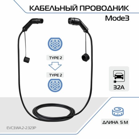 Charging cable for the electric car Fulltone, Mode 3, Type 2 and Type 2, 32 A, 3 phases