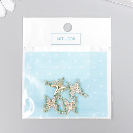 Decor for creativity metal, rhinestones "Light butterfly" gold 2.2x2 cm-3