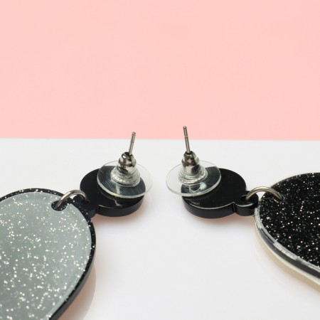 Acryl Earrings "Ghosts" with shadows, black and white color in silver-2