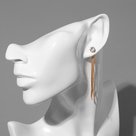 Hanging earrings with "chains" circles circle, white color in gold-2