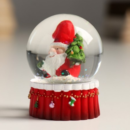 Souvenir Polystone Water Ball "Grandfather Frost with a Christmas tree" 4.5x4.5x6.5 cm-4