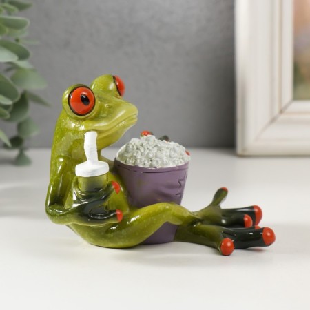 Souvenir Polystone Lak "Frog with popcorn and lemonade" 8.5x11x8 cm-1
