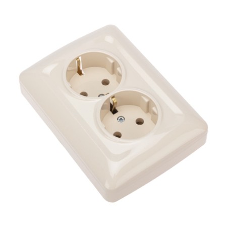 Double kranz outlet with grounding, hidden installation, 16a, beige KR-78-0248-1
