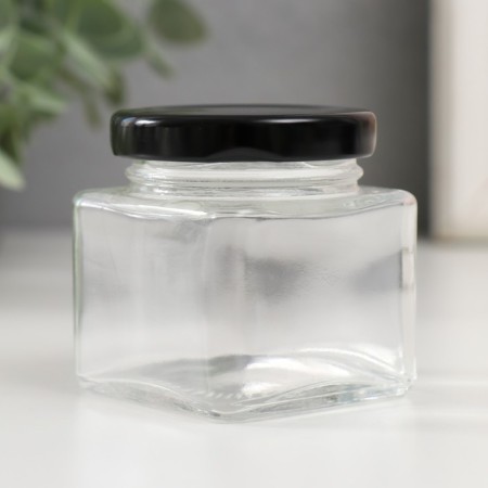 Bank for candles glass with a cover "Four faces" Transparent 80 ml 5.5x5x5.5 cm
